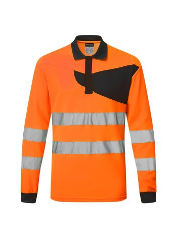 PW2 Hi-Vis Polo Shirt L/S, 4XL, R, Orange/Black