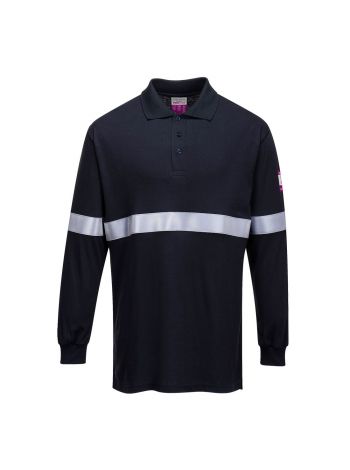 FR Modaflame Anti-Static Long Sleeve Polo Shirt with Reflective Tape, 4XL, R, Navy