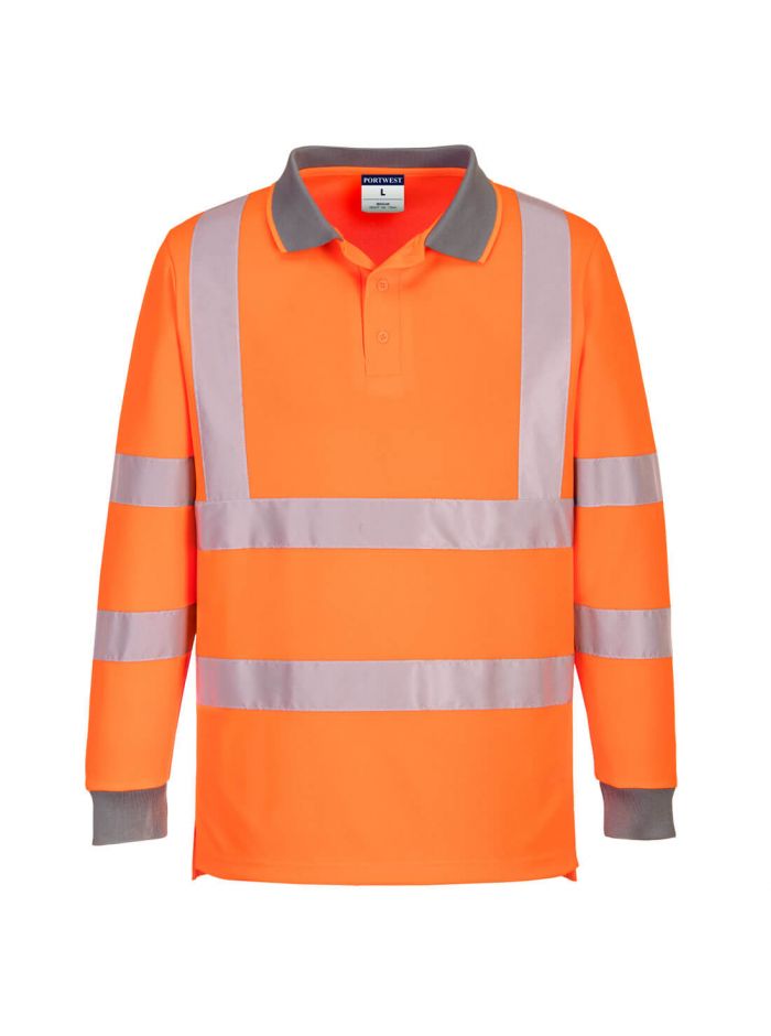 Eco Hi-Vis Polo Shirt L/S (6 Pack) , L, R, Orange